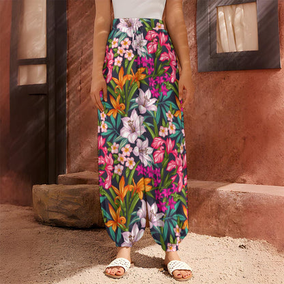 Tropical Flowers Pattern Print Harem Pants