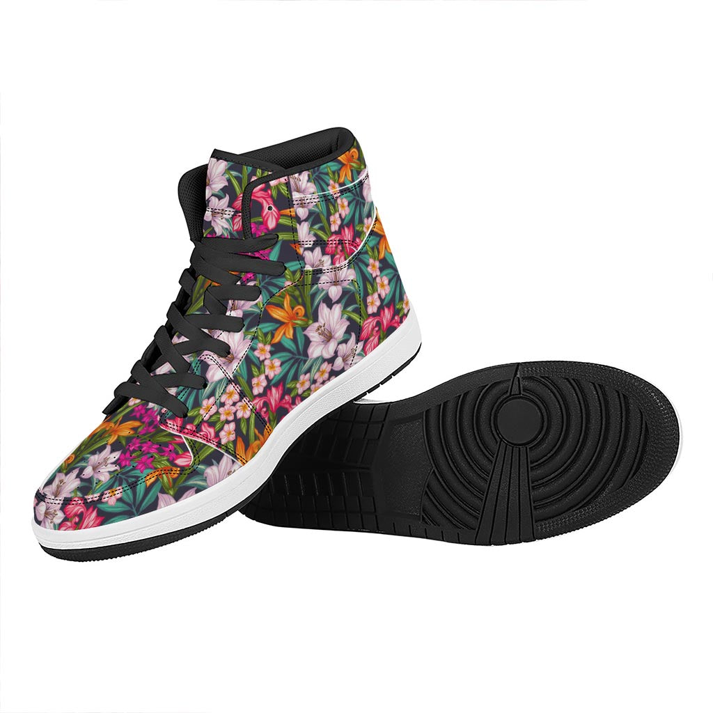 Tropical Flowers Pattern Print High Top Leather Sneakers
