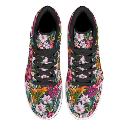 Tropical Flowers Pattern Print High Top Leather Sneakers