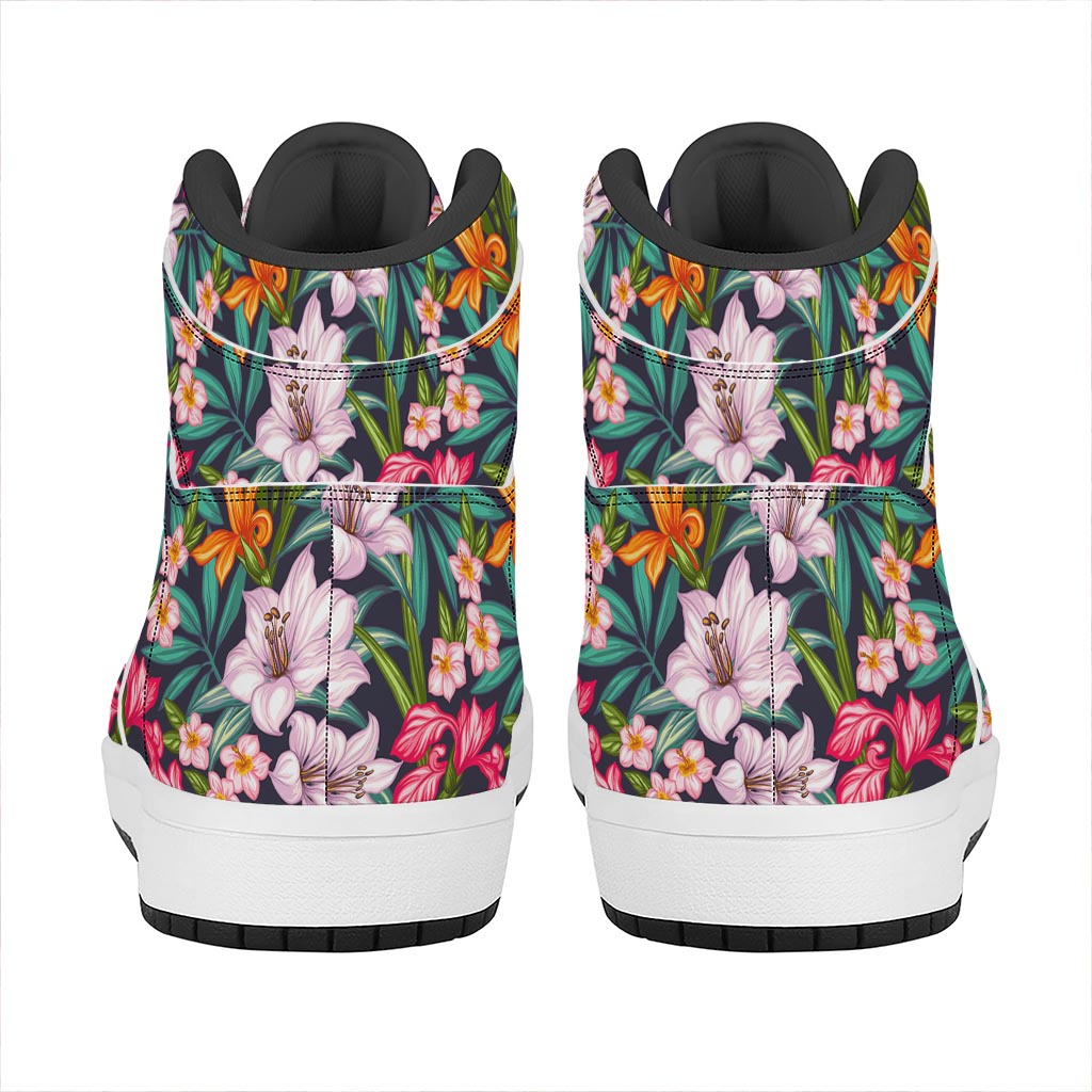Tropical Flowers Pattern Print High Top Leather Sneakers