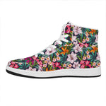 Tropical Flowers Pattern Print High Top Leather Sneakers