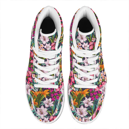 Tropical Flowers Pattern Print High Top Leather Sneakers