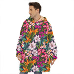 Tropical Flowers Pattern Print Hoodie Blanket