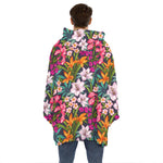 Tropical Flowers Pattern Print Hoodie Blanket