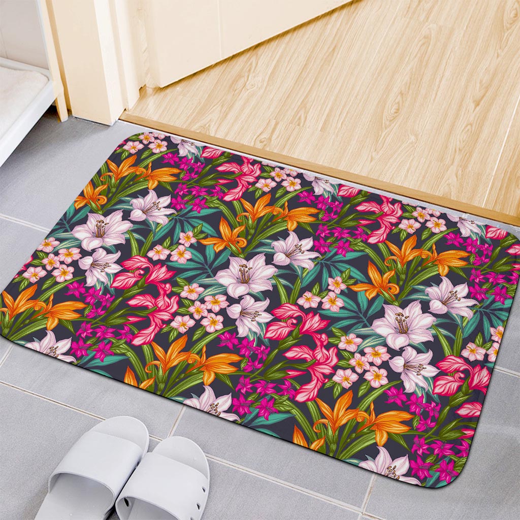 Tropical Flowers Pattern Print Indoor Door Mat