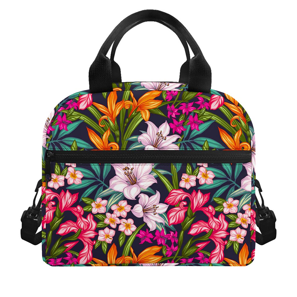 Tropical Flowers Pattern Print Insulated Lunch Bag