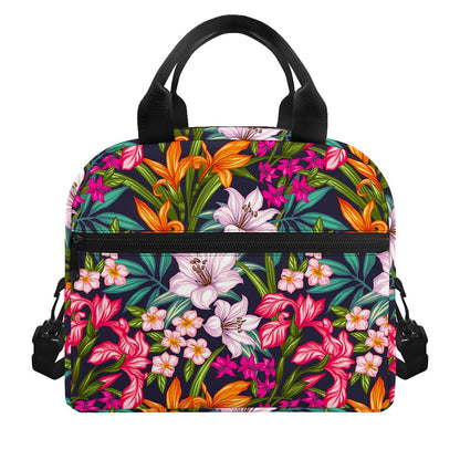 Tropical Flowers Pattern Print Insulated Lunch Bag