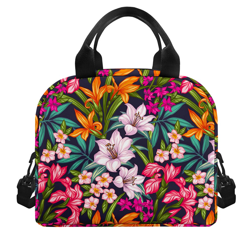 Tropical Flowers Pattern Print Insulated Lunch Bag