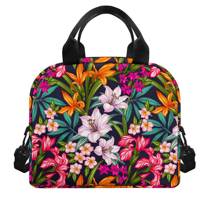 Tropical Flowers Pattern Print Insulated Lunch Bag