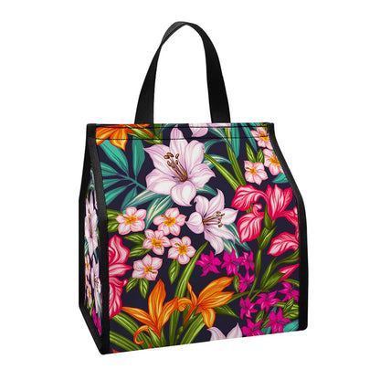 Tropical Flowers Pattern Print Insulated Lunch Tote