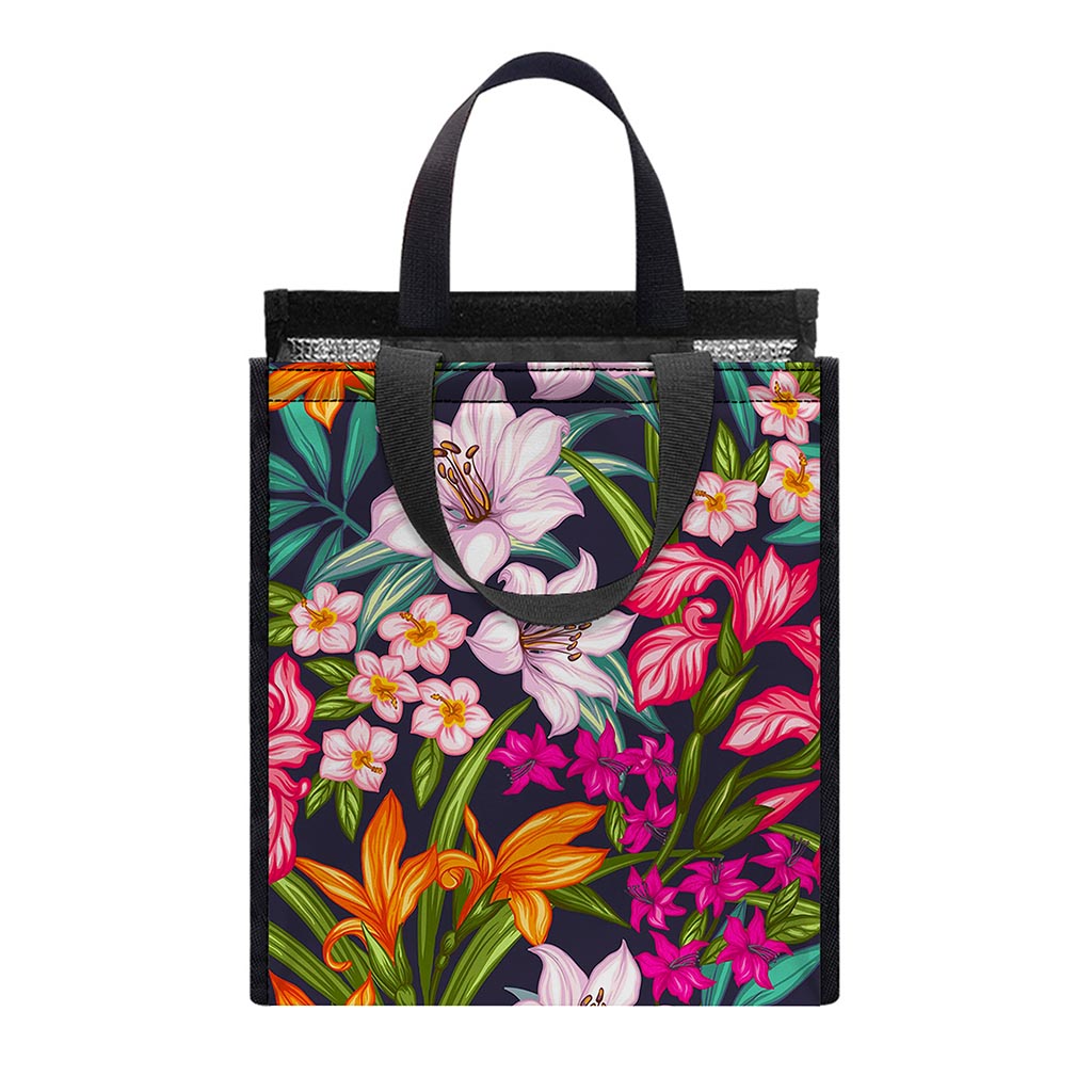 Tropical Flowers Pattern Print Insulated Lunch Tote