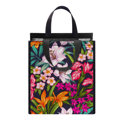 Tropical Flowers Pattern Print Insulated Lunch Tote