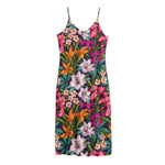 Tropical Flowers Pattern Print Jersey Midi Cami Dress