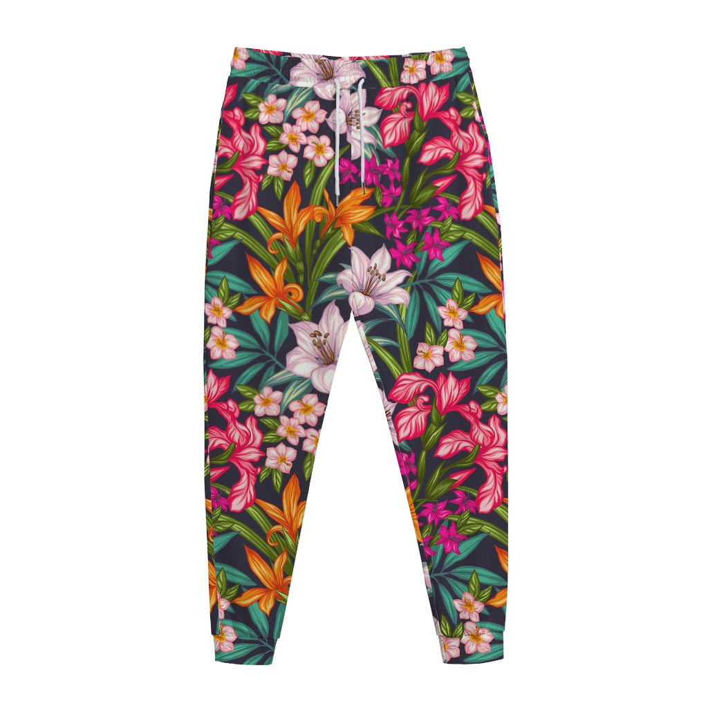 Tropical Flowers Pattern Print Jogger Pants