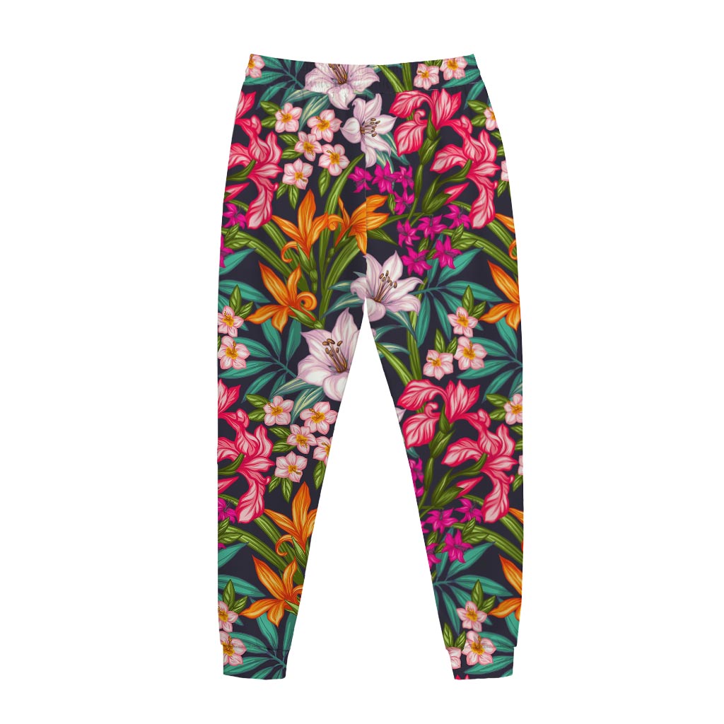 Tropical Flowers Pattern Print Jogger Pants