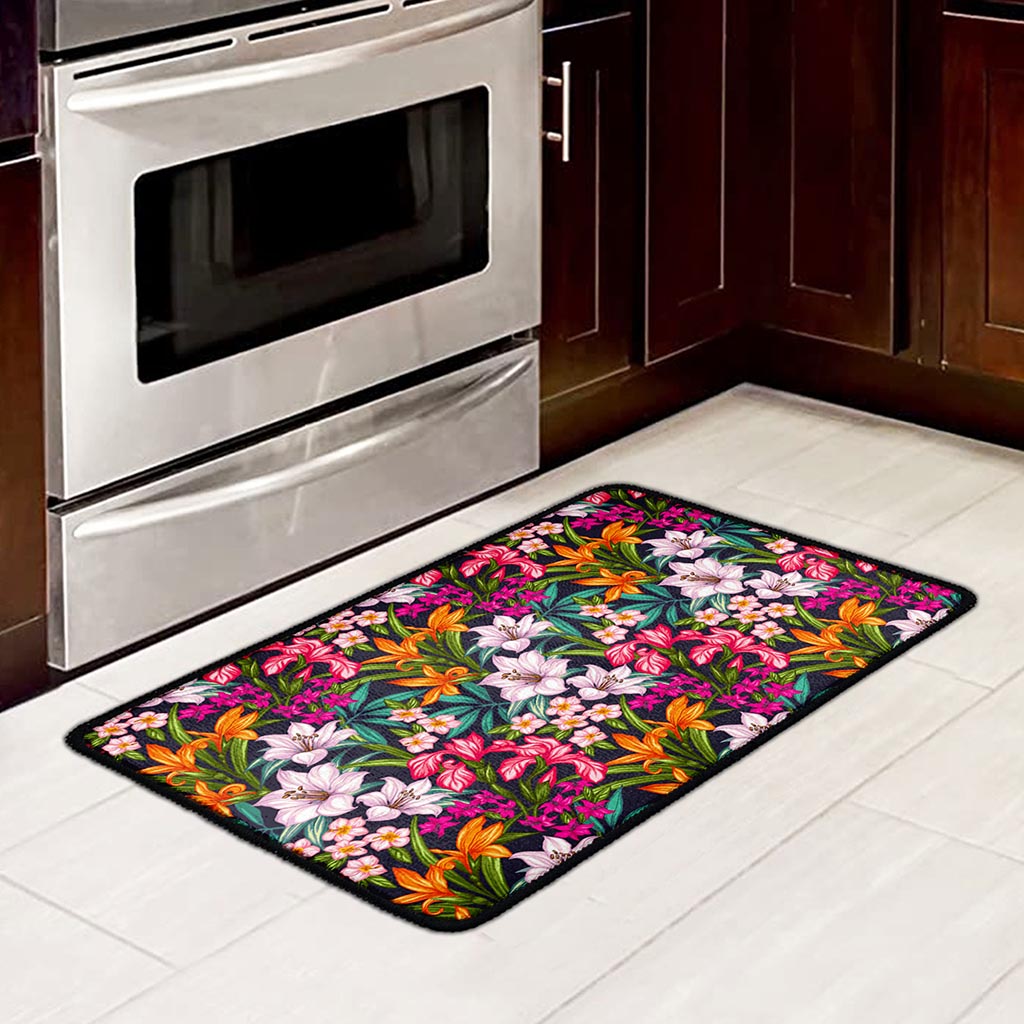 Tropical Flowers Pattern Print Kitchen Mat