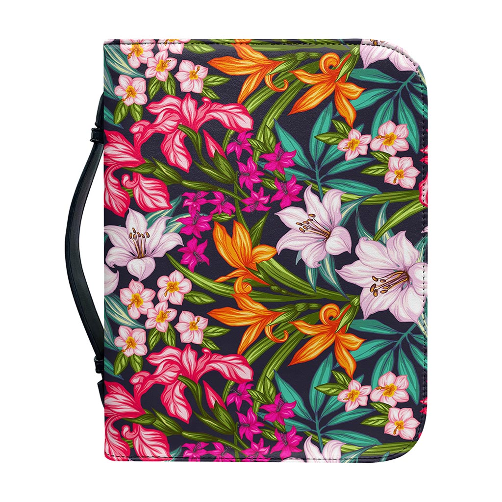 Tropical Flowers Pattern Print Leather Bible Cover