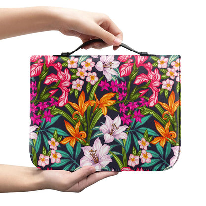Tropical Flowers Pattern Print Leather Bible Cover