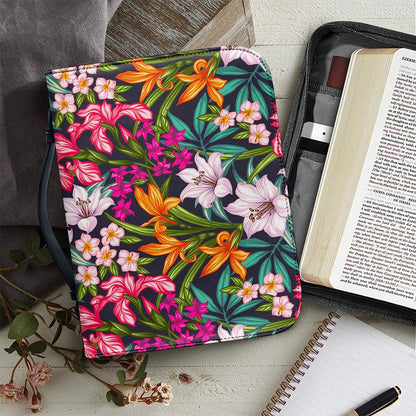 Tropical Flowers Pattern Print Leather Bible Cover