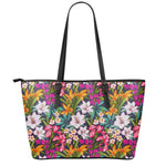 Tropical Flowers Pattern Print Leather Tote Bag