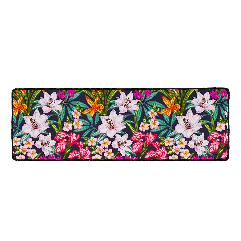 Tropical Flowers Pattern Print Long Kitchen Mat