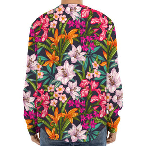 Tropical Flowers Pattern Print Long Sleeve Baseball Jersey