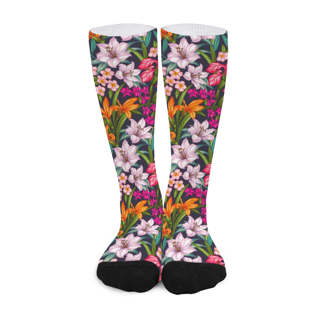Tropical Flowers Pattern Print Long Socks
