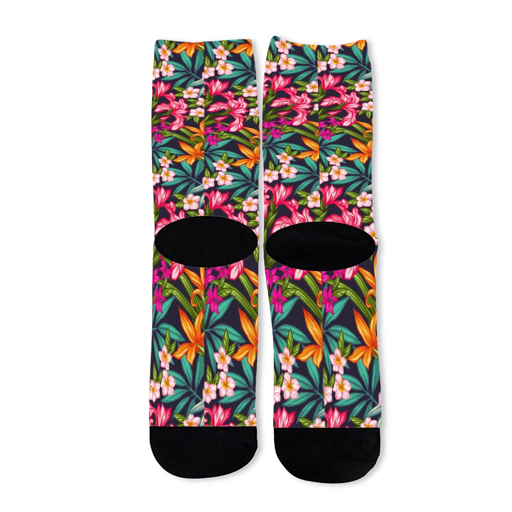 Tropical Flowers Pattern Print Long Socks