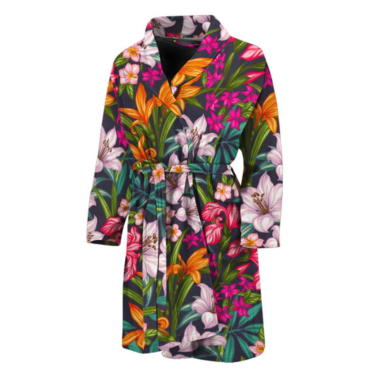 Tropical Flowers Pattern Print Men's Bathrobe