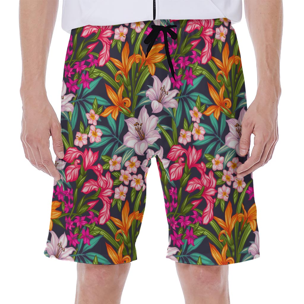 Tropical Flowers Pattern Print Men's Beach Shorts