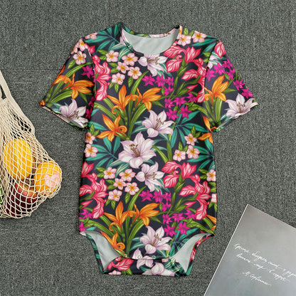 Tropical Flowers Pattern Print Men's Bodysuit