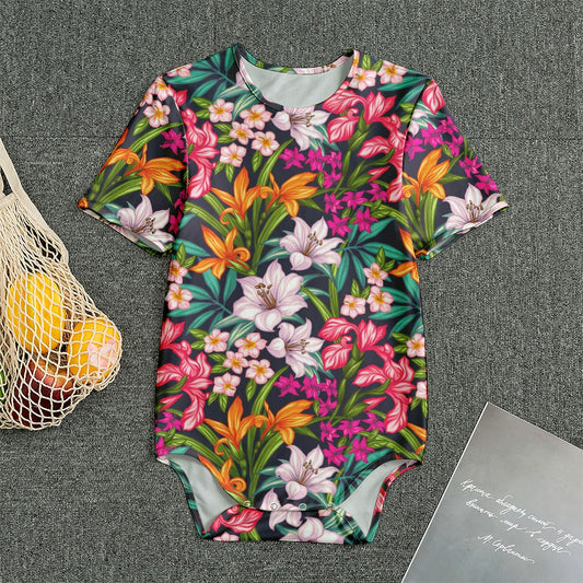 Tropical Flowers Pattern Print Men's Bodysuit