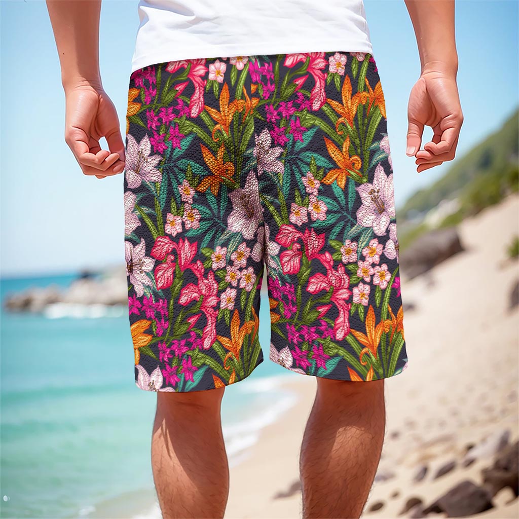 Tropical Flowers Pattern Print Men's Cargo Shorts