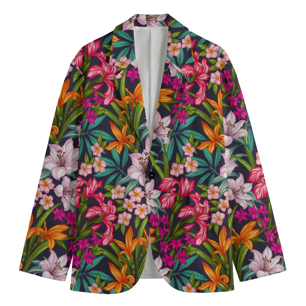 Tropical Flowers Pattern Print Men's Cotton Blazer