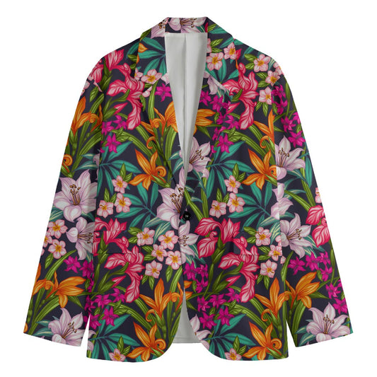 Tropical Flowers Pattern Print Men's Cotton Blazer