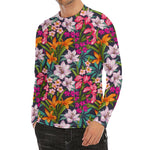 Tropical Flowers Pattern Print Men's Long Sleeve Rash Guard