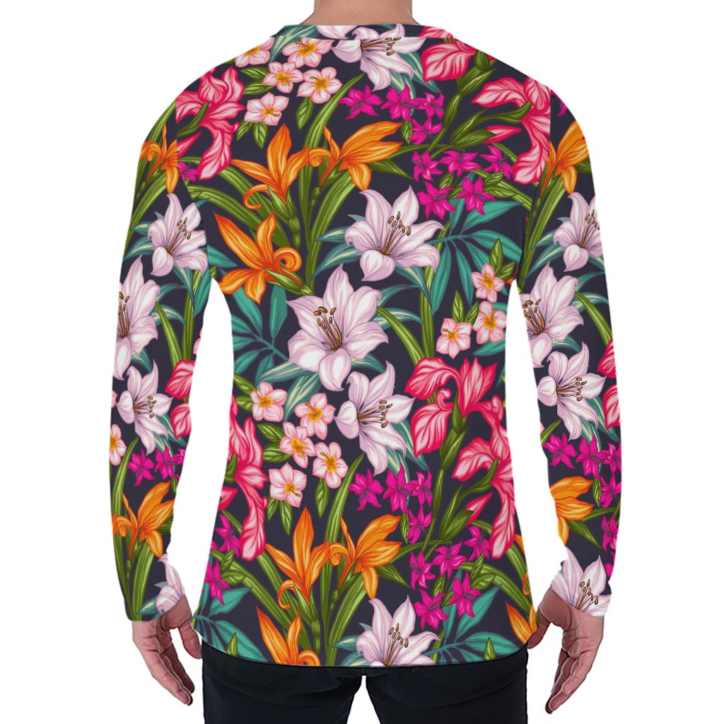 Tropical Flowers Pattern Print Men's Long Sleeve T-Shirt