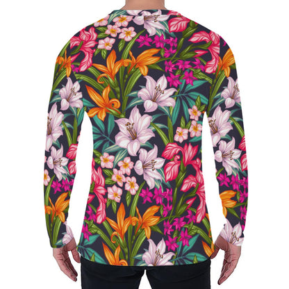 Tropical Flowers Pattern Print Men's Long Sleeve T-Shirt