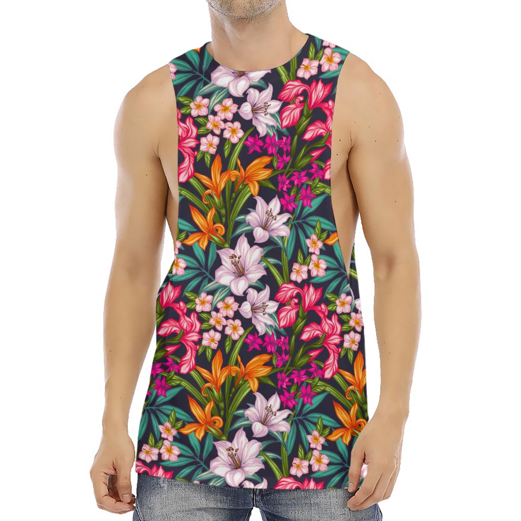 Tropical Flowers Pattern Print Men's Muscle Tank Top