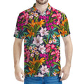 Tropical Flowers Pattern Print Men's Polo Shirt