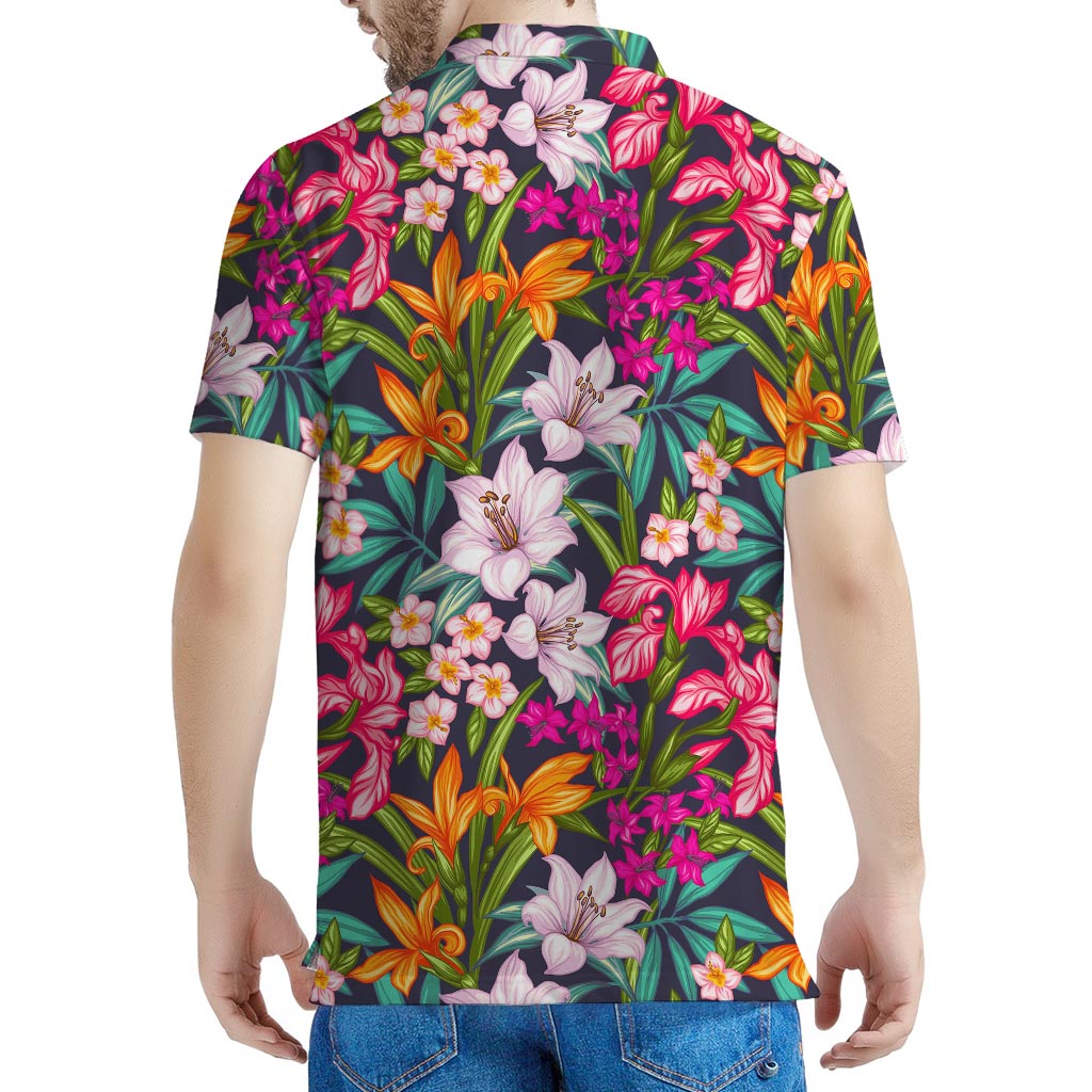 Tropical Flowers Pattern Print Men's Polo Shirt
