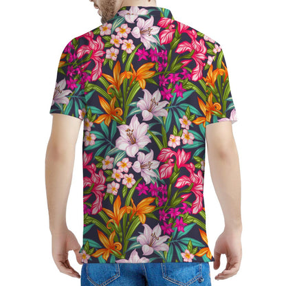 Tropical Flowers Pattern Print Men's Polo Shirt