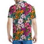 Tropical Flowers Pattern Print Men's Polo Shirt