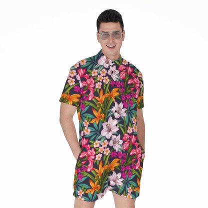 Tropical Flowers Pattern Print Men's Rompers