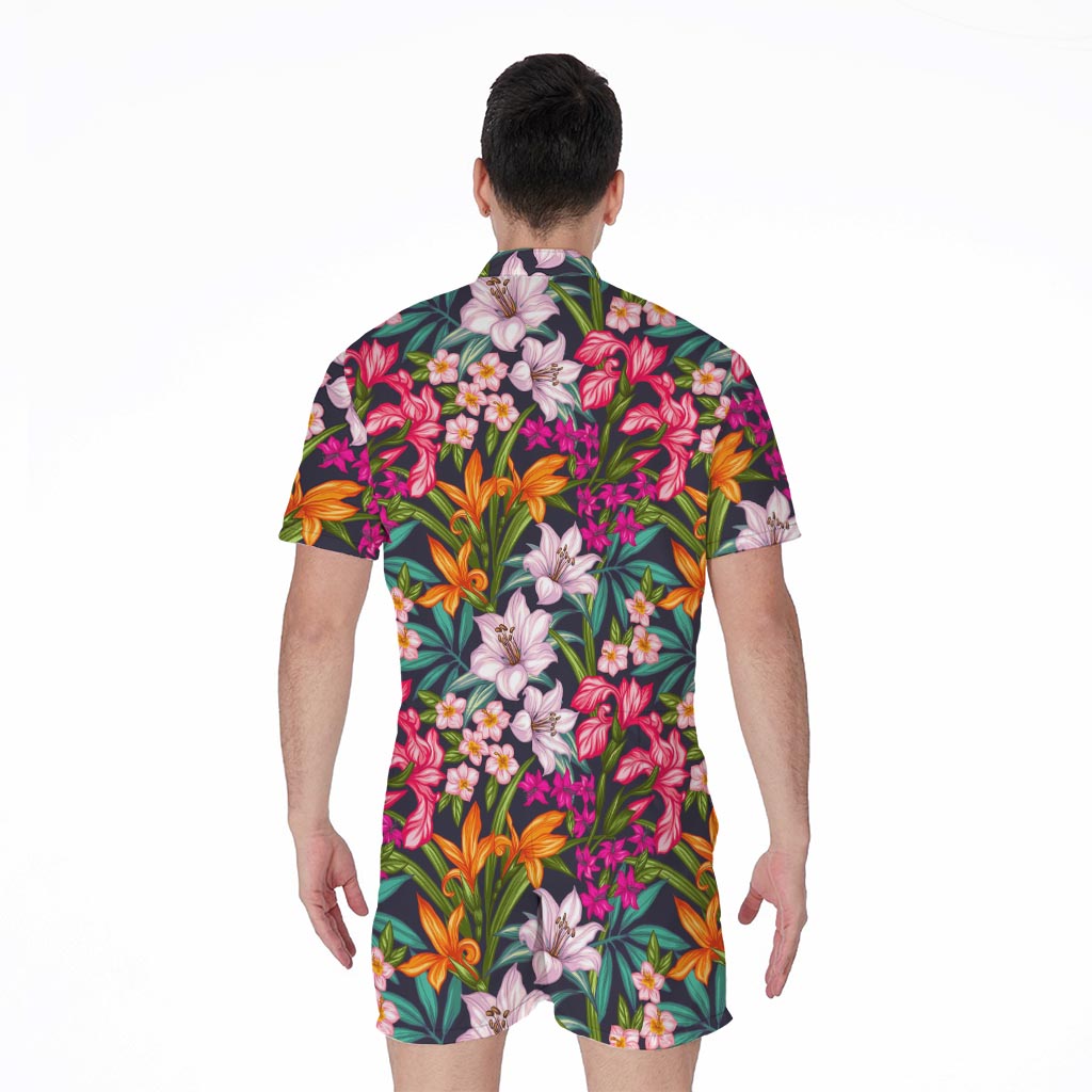 Tropical Flowers Pattern Print Men's Rompers