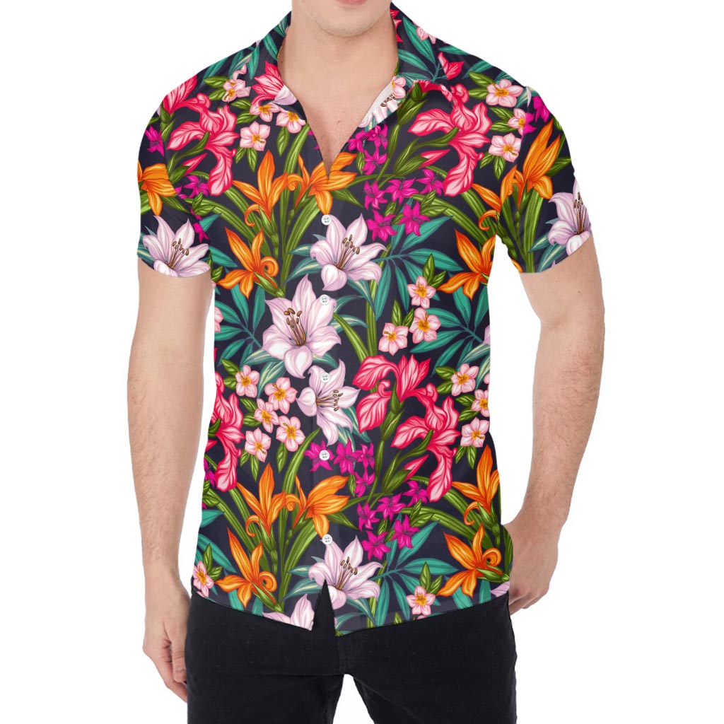 Tropical Flowers Pattern Print Men's Shirt