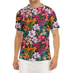 Tropical Flowers Pattern Print Men's Short Sleeve Rash Guard