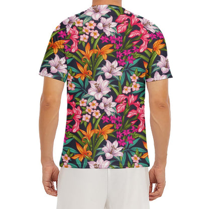 Tropical Flowers Pattern Print Men's Short Sleeve Rash Guard