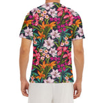 Tropical Flowers Pattern Print Men's Short Sleeve Rash Guard