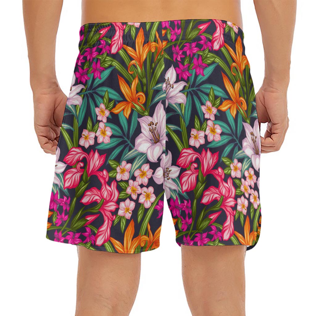 Tropical Flowers Pattern Print Men's Split Running Shorts